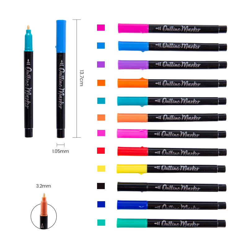 Двухлинейный черный толстый акварельный маркер